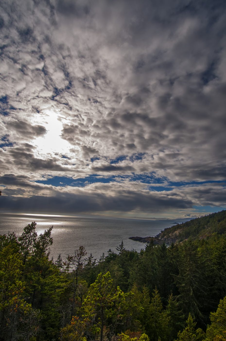 Dramatic storm light over the Strait of Juan de Fuca from an East Sooke headland
